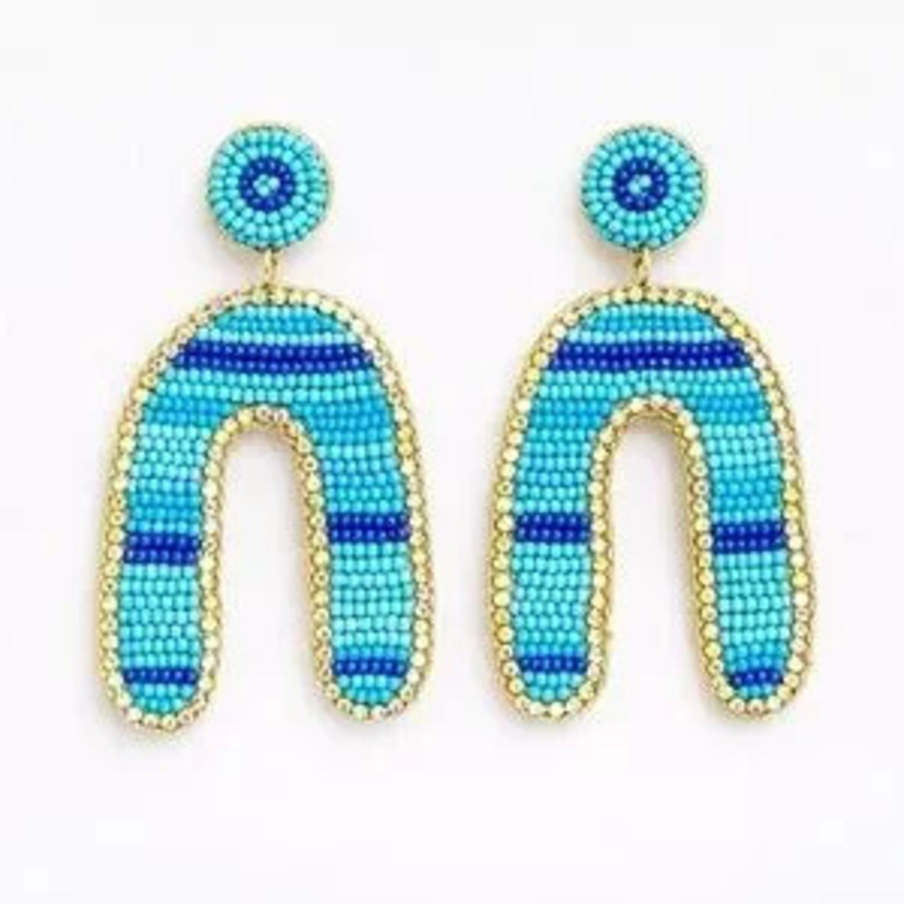 Blue Beaded Statement Earrings